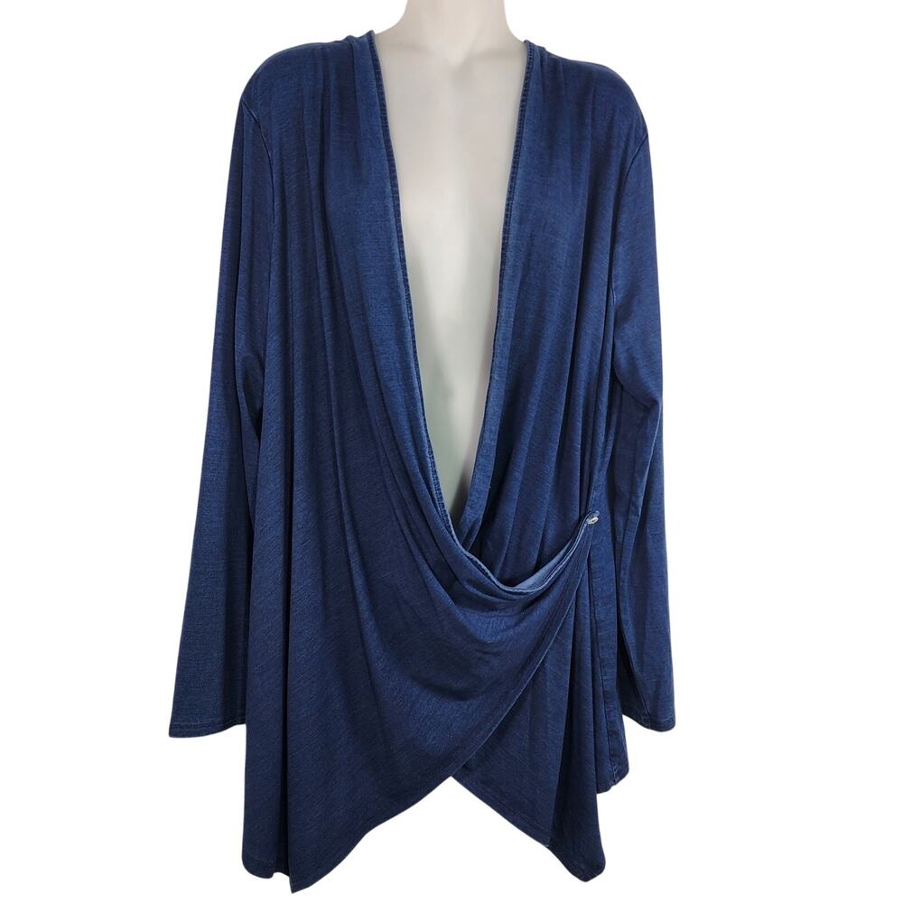 J Jill Pure Jill Indigo Womens Wrap Cardigan Large Blue Drape Button Front Soft